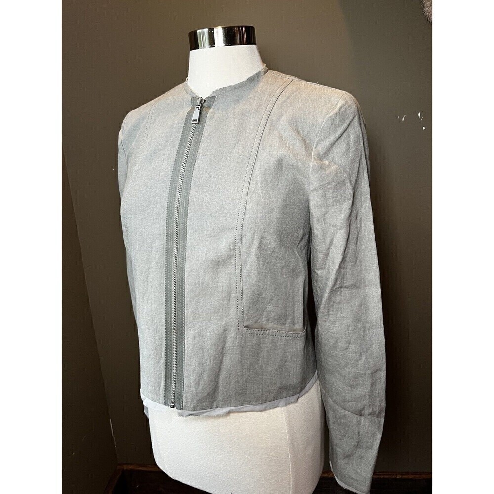 Elie Tahari Gray Full Zip Linen Blazer Jacket Womens Sz 4